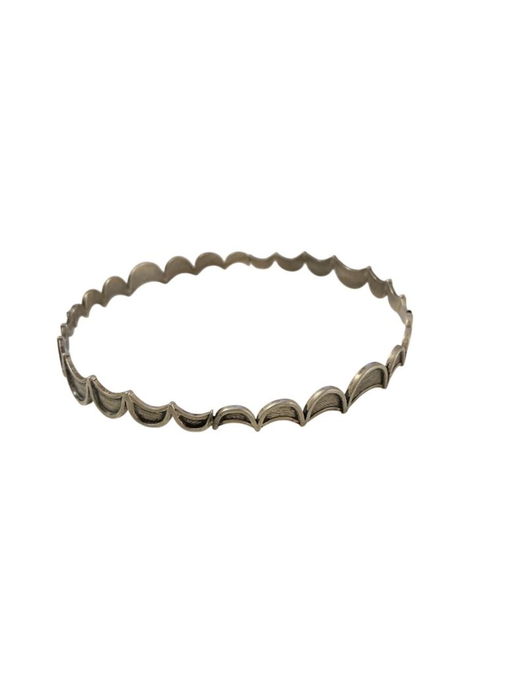 Vintage Sterling Silver Scalloped Crescent Moon Bangle Bracelet Signed B Sterlin - Picture 6 of 6